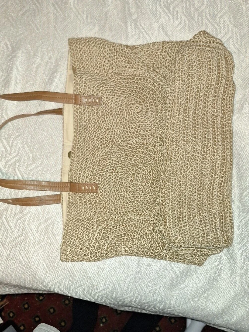 SONOMA Natural Woven Tote with Brown Handles